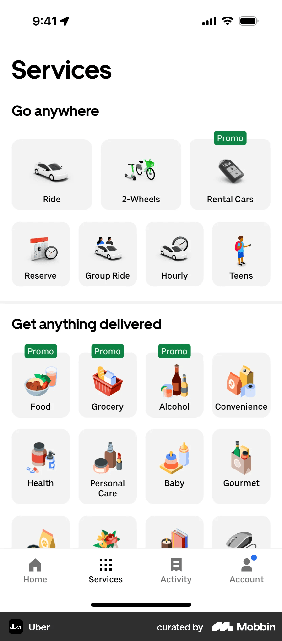 Super-app home with ride hailing and on-demand delivery services